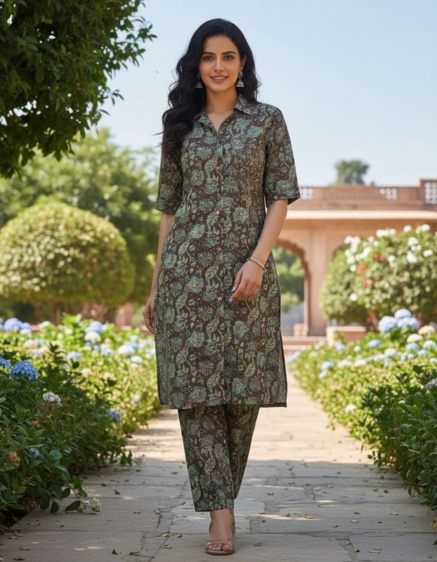 Ajarak Cotton Coordset Light Coffee Collar Neck